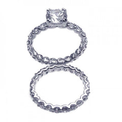 Sterling Silver Rhodium Plated Clear Square Center CZ Bridal Ring Set