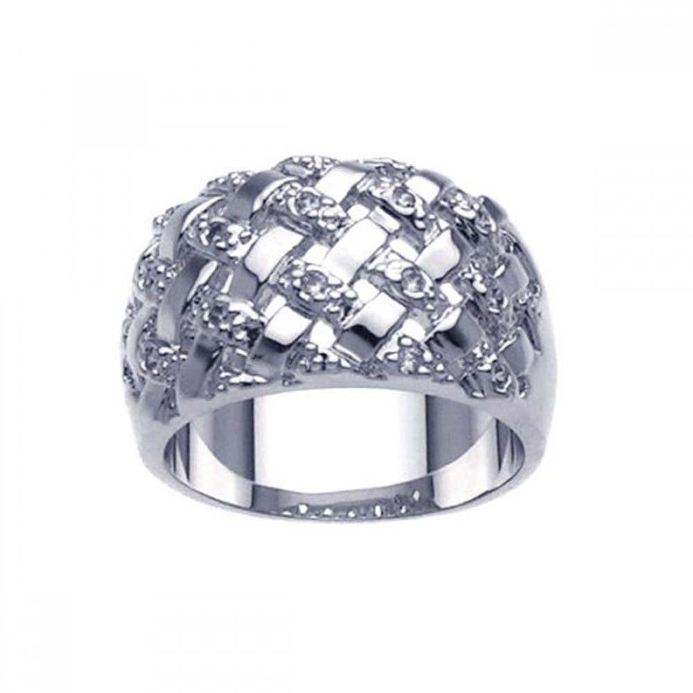 Sterling Silver Fancy Net Design Inlaid with Clear Czs Ring