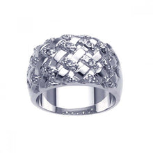 Load image into Gallery viewer, Sterling Silver Fancy Net Design Inlaid with Clear Czs Ring