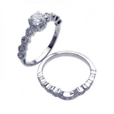 Sterling Silver Rhodium Plated Clear Round Center CZ Bridal Ring Set