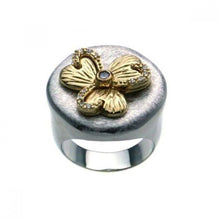 Load image into Gallery viewer, Sterling Silver Antique Style Ring with Gold Plated Butterfly Design Inlaid with Clear Czs