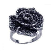 Load image into Gallery viewer, Sterling Silver Two-Toned Rose Design Inlaid with Micro Pave Clear and Black Czs Ring