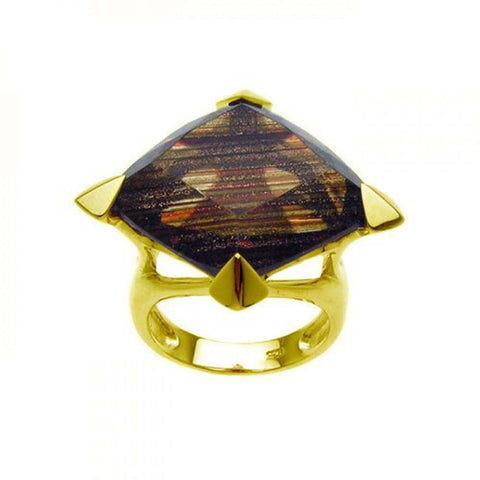 Sterling Silver Classy Diamond Shaped Champagne Cz Ring