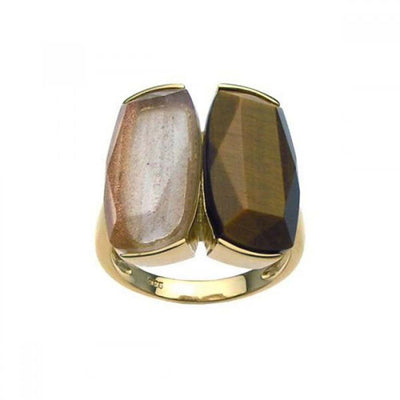 Sterling Silver Gold Plated Fancy Ring Set with Tiger Eye and Sandstone
