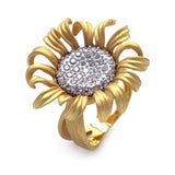 Sterling Silver Gold Plated Sun Flower Design with Centered Clear Czs Fashionable Ring