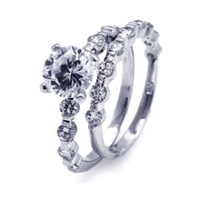 Load image into Gallery viewer, Sterling Silver Rhodium Plated Clear Round Center CZ Bridal Ring Set
