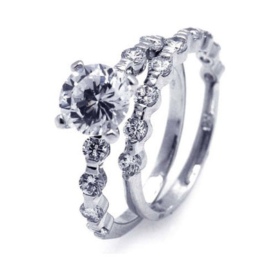 Sterling Silver Rhodium Plated Clear Round Center CZ Bridal Ring Set