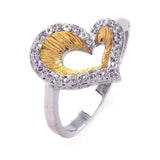 Sterling Silver Two-Toned Fancy Open Heart Design Inlaid with Clear Czs Ring