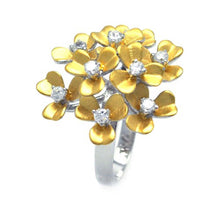 Load image into Gallery viewer, Sterling Silver Two-Toned Fany Flower Bouquet Design Inlaid with Clear Czs Ring