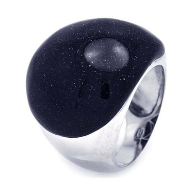 Sterling Silver Fashionable Domed Band Ring with Synthetic Black Quartz Stone