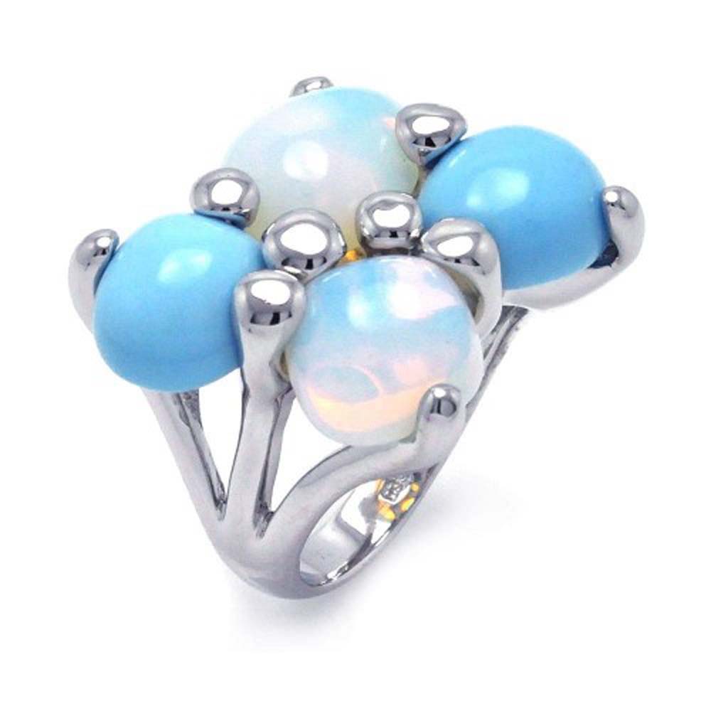 Sterling Silver Fashionable Ring Set with Two Turquoise and Two Opal Stone