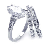 Sterling Silver Rhodium Plated Clear Marquise Center Round CZ Bridal Ring Set