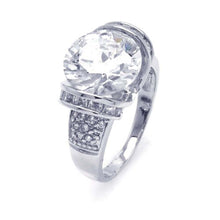 Load image into Gallery viewer, Sterling Silver Elegant Bridal Ring with Centered Round Cut Clear Cz with Baguette and Micro Paved Czs Inlaid on Both Sides