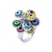 Load image into Gallery viewer, Sterling Silver Multi-Colored Hanging Evil Eye Ring