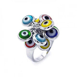 Sterling Silver Multi-Colored Hanging Evil Eye Ring