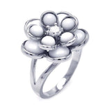 Sterling Silver Fancy Flower Design Set with White Stone and Centered Clear Cz Ring