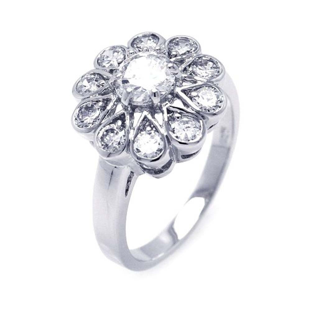 Sterling Silver Classy Flower Design Set with Clear Czs Ring