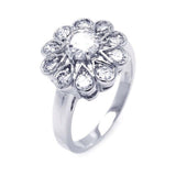 Sterling Silver Classy Flower Design Set with Clear Czs Ring