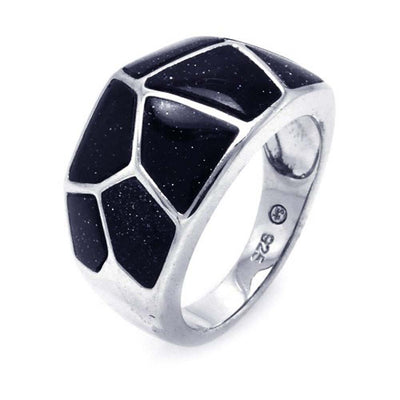 Sterling Silver Fancy Synthetic Black Quartz Pattern Design Ring