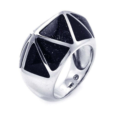 Sterling Silver Fancy Synthetic Black Quartz Trillion Pattern Design Ring