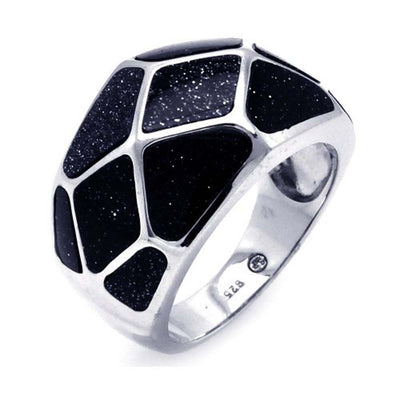 Sterling Silver Fancy Band with Synthetic Black Quartz Pattern Design