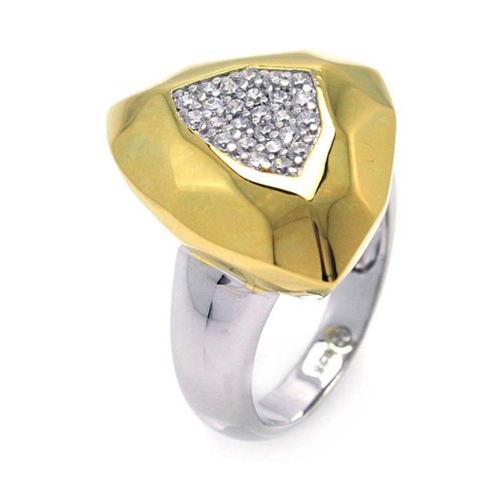 Sterling Silver Two-Toned Trillion Shaped Design with Centered Clear Czs Ring