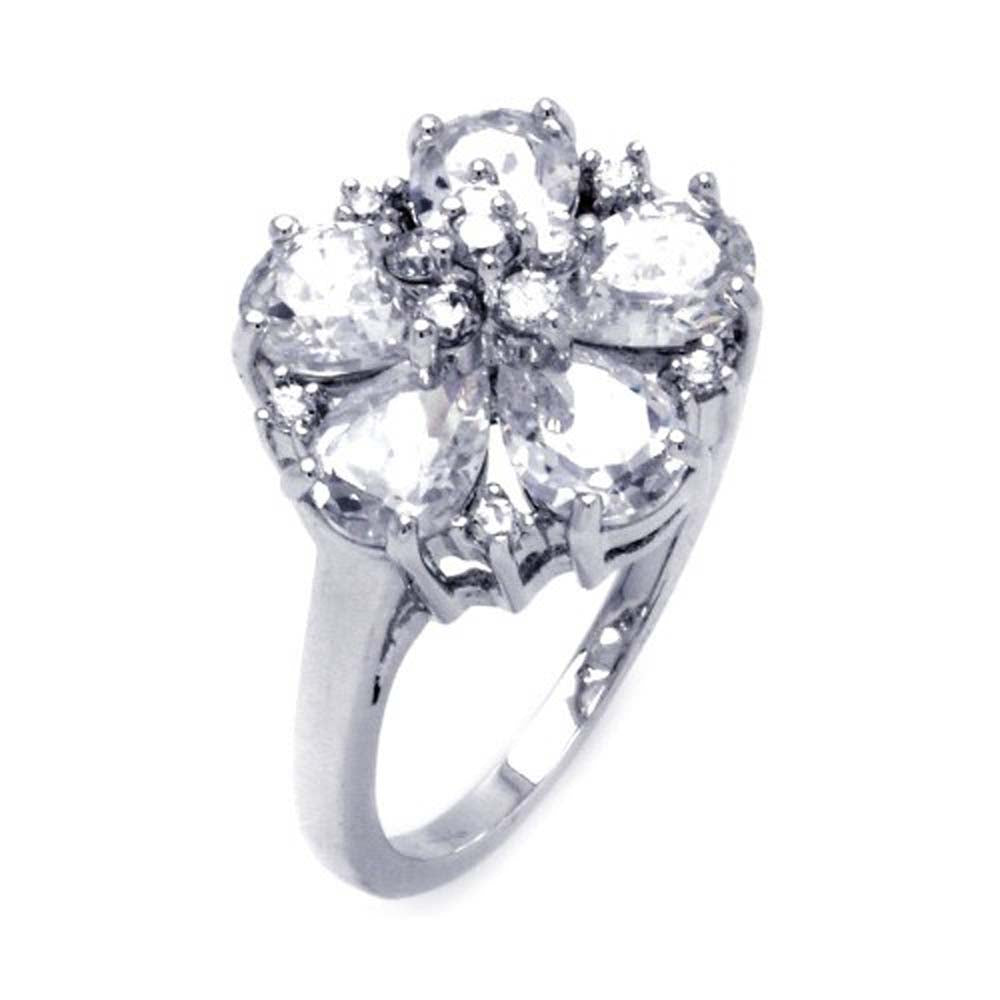 Sterling Silver Fancy Flower Design Set with Clear Czs Ring