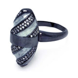 Sterling Silver High Polished Black Rhodium Plated Fashionable Ring with Oval Green Stone Inlaid with Clear Czs