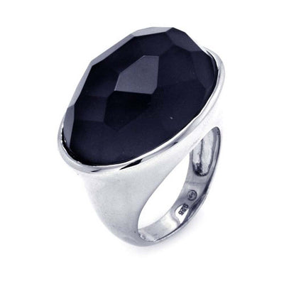 Sterling Silver Fashionable Ring Set with Faceted Black Stone