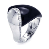 Sterling Silver Black Onyx Fancy Band Ring Inlaid with Clear Czs