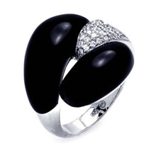 Load image into Gallery viewer, Sterling Silver Black Onyx Fancy Design Inlaid with Micro Paved Clear Czs