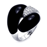 Sterling Silver Black Onyx Fancy Design Inlaid with Micro Paved Clear Czs