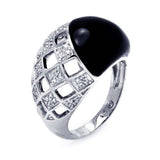 Sterling Silver Elegant Multi Diamond Shaped Design Inlaid with Clear Czs and Black Onyx Ring