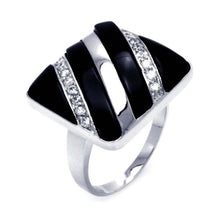Load image into Gallery viewer, Sterling Silver Square Shaped with Black Onyx and Clear Czs Stripe Design Fashionable Ring