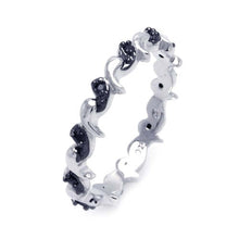 Load image into Gallery viewer, Sterling Silver Fancy Wave Eternity Ring Inlaid with Black Czs