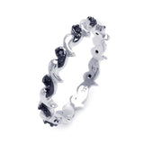 Sterling Silver Fancy Wave Eternity Ring Inlaid with Black Czs