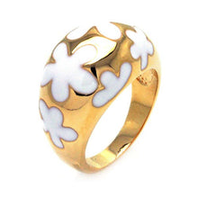 Load image into Gallery viewer, Sterling Silver Gold Plated Domed Band Ring with Multi White Enamel Flower DesignAnd Band Width of 13.8MM