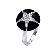 Load image into Gallery viewer, Sterling Silver Round Black Onyx with Paved Star Design Ring