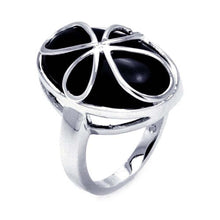 Load image into Gallery viewer, Sterling Silver Oval Cut Black Onyx with Script Cross Design Ring