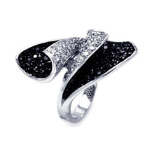 Load image into Gallery viewer, Sterling Silver Two-Toned Fancy Double Folded Design Inlaid with Micro Paved Clear and Black Czs Ring