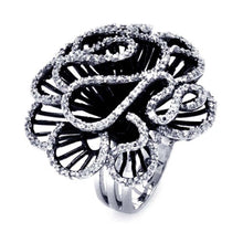 Load image into Gallery viewer, Sterling Silver Two-Toned Fancy Coral Flower Design Inlaid with Clear Czs Ring