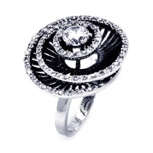 Load image into Gallery viewer, Sterling Silver Two-Toned Spiral Design Inlaid with Clear Czs and Centered Solitaire Round Cut Clear Cz Ring