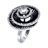 Sterling Silver Two-Toned Spiral Design Inlaid with Clear Czs and Centered Solitaire Round Cut Clear Cz Ring