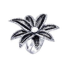 Load image into Gallery viewer, Sterling Silver Two-Toned Spiny Flower Design Inlaid with Clear Czs and Centered Solitaire Round Cut Clear Cz Ring