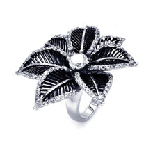 Load image into Gallery viewer, Sterling Silver Two-Toned Wide Spiny Flower Design Inlaid with Clear Czs and Centered Solitaire Round Cut Clear Cz Ring