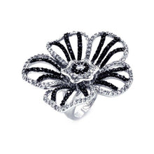 Load image into Gallery viewer, Sterling Silver Two-Toned Fancy Flower Design Inlaid with Clear and Black Czs Ring