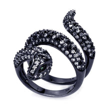 Load image into Gallery viewer, Sterling Silver Nickel Free Black Rhodium Plated Snake Shaped Ladies Ring With CZ StonesAnd Width 1mm