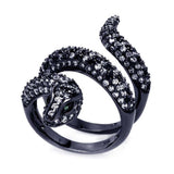 Sterling Silver Nickel Free Black Rhodium Plated Snake Shaped Ladies Ring With CZ StonesAnd Width 1mm