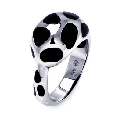 Sterling Silver Fancy Band Ring with Black Enamel Spotted Design