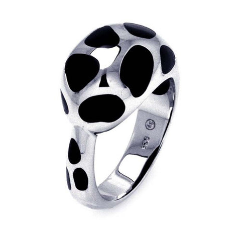 Sterling Silver Fancy Band Ring with Black Enamel Spotted Design